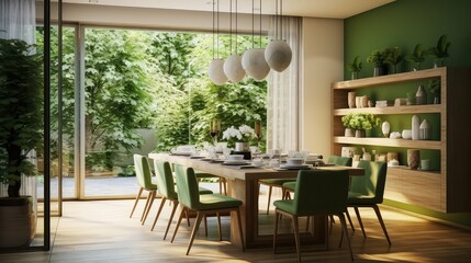 dining blurred green home interior