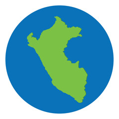 Peru map. Map of Peruin in globe design with blue circle