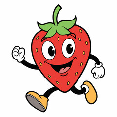 strawberry cartoon groovy retro bouncing white