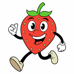 Obraz premium strawberry cartoon groovy retro bouncing white