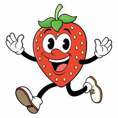 strawberry cartoon groovy retro bouncing white