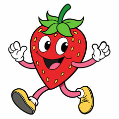 strawberry cartoon groovy retro bouncing white
