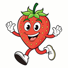 strawberry cartoon groovy retro bouncing white