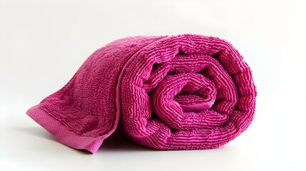 Rolled magenta Towel on a white Background