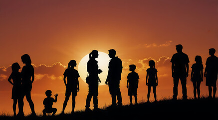 Fototapeta premium A background featuring silhouettes against a beautiful sunset with warm, gradient colors with ample copy space