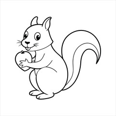 Cartoon squirrel holding a nut line art vector