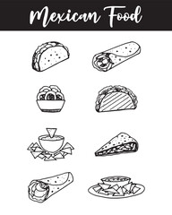 Mexican food menu set illustration on white