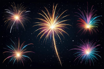 Fototapeta premium Abstract Fireworks Light Trails on Dark Starry Sky with Text Space