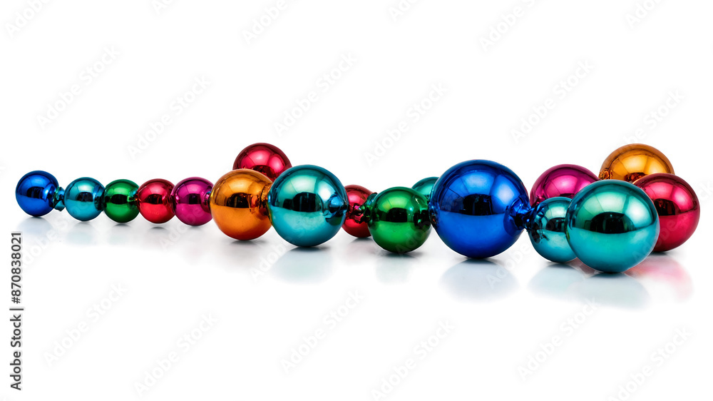 Poster a festive decoration consisting of multiple balls strung together with a shiny finish and vibrant co