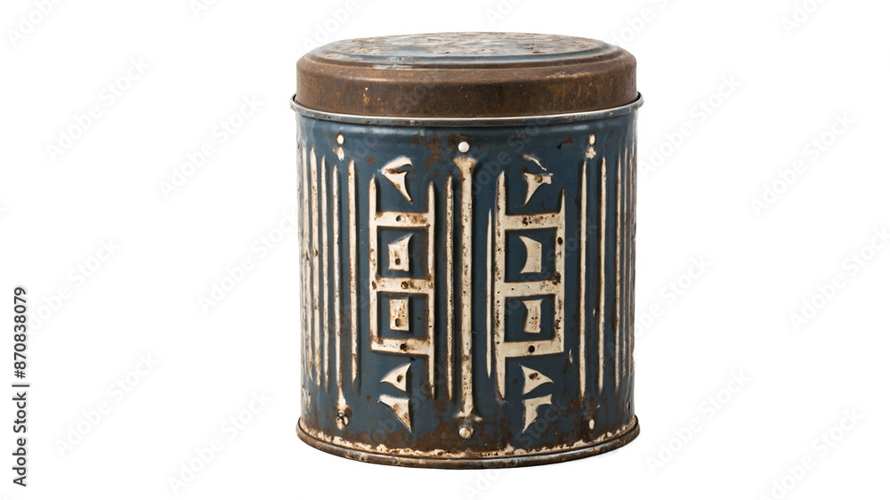 Aufkleber Worn rustic tins with faded patterns displaying visible dents and scrapes from years of use but still strong enough to hold a slender taper in place.