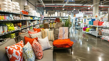 Cushions and Pillows Display in Home Goods Store.