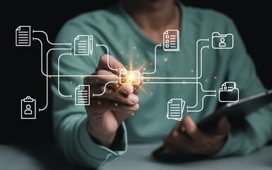 Document Management System concept. Online document file data software for efficient archiving....