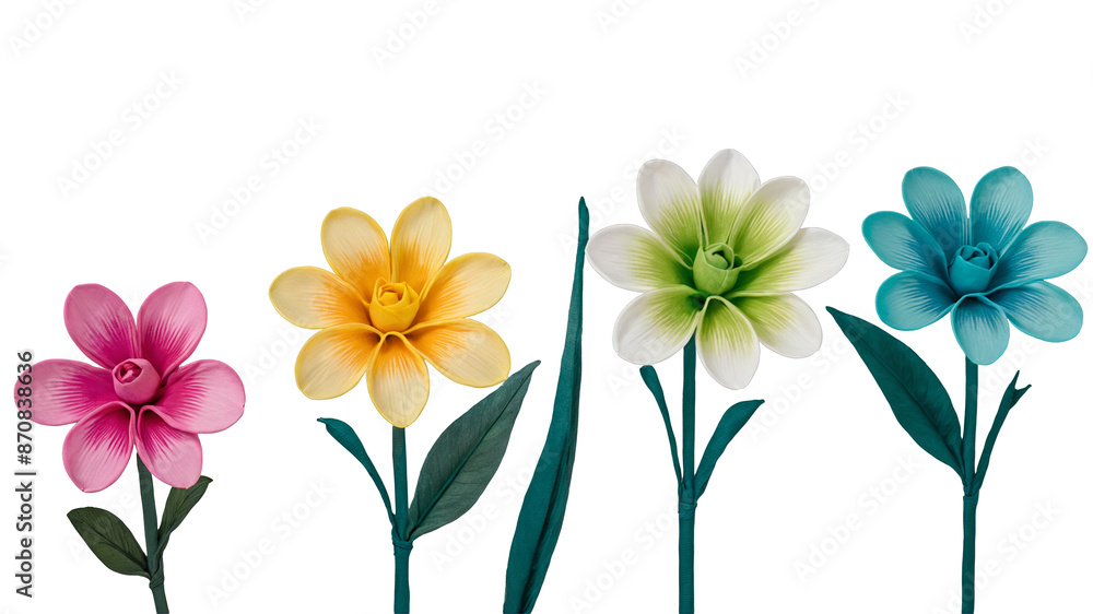 Poster a of fabric blooms that mimic the appearance of real flowers. each individual petal has a slightly c