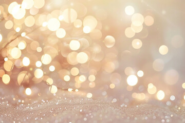 Blurred beige background with bokeh lights. Abstract light pastel color banner for design, decoration and wallpaper. Background for greeting card, invitation, wedding or birthday party


