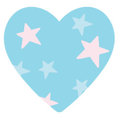 Blue heart with star pattern png, transparent background for Valentine card, campaign badges, love sign, symbol, shirt print, cute patches, brooch, icon, sticker, girly stuff, cartoon, plush toy, doll