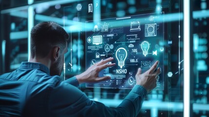 Man Interacting with Holographic Interface