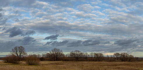 Autumn sky, beautiful and voluminous clouds in the evening