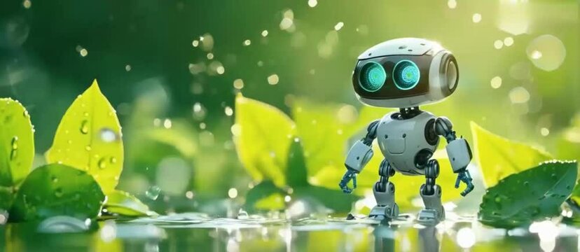 Combat robot in military metal armor. Futuristic cyborg security guard. Technology, robotics, artificial intelligence and future concept