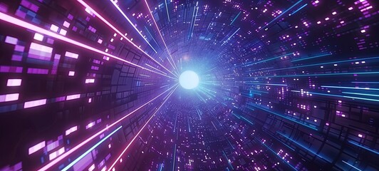 Naklejka premium motion graphics flying into a digital technology tunnel. 3D Big Data Digital tunnel square with futuristic matrix. Binary code particle network. 