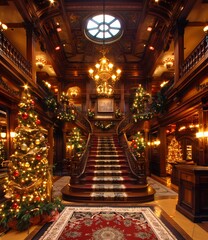 Obraz premium Grand Staircase Christmas Decorations
