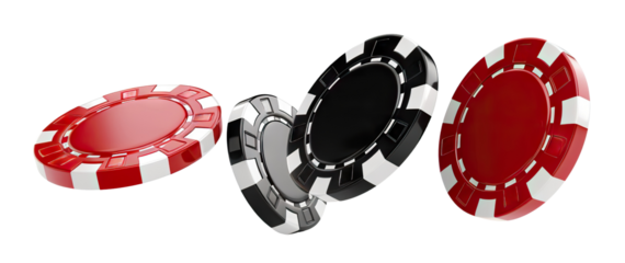 Casino chips falling in the air, cut out