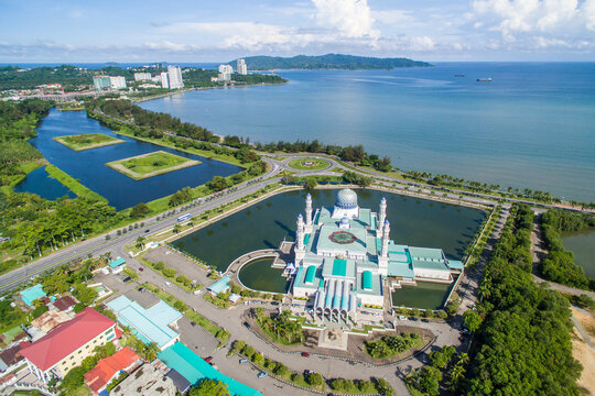 Aerial view of Kota Kinabalu City Floating Mosque, Sabah Borneo East Malaysia