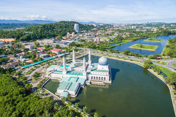 Aerial view of Kota Kinabalu City Floating Mosque, Sabah Borneo East Malaysia