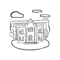 Fototapeta premium A sketch depicting a house in the urban landscape.