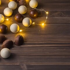 World Chocolate Day greetings background with lights and chocolates.