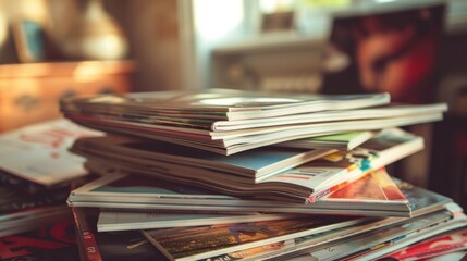 Stack of Magazines on a Table.