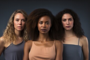 Obraz premium multiracial women in studio looking at camera over grey background