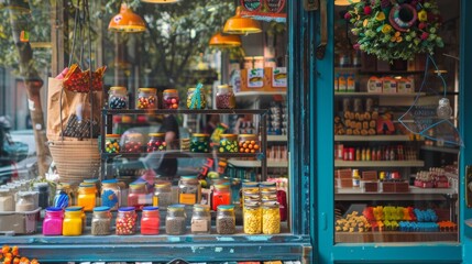 Colorful Jars on a Shop Window.