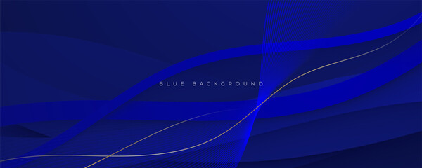 Abstract wavy blue background with gold accents and red light design