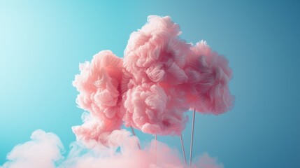 The packaging display of fluffy pink marshmallows on a light blue background creates a bright and pleasant scene, making it perfect for summer desserts and festive occasions