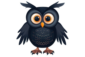 Fototapeta premium Cute cartoon black owl with big orange eyes, Perfect for children's books, websites and designs.