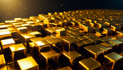 Obraz premium shiny gold cubes background, perfect for contemporary and futuristic design projects