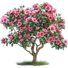 Fototapeta premium The photo shows a beautiful pink azalea tree in full bloom against a transparent background.