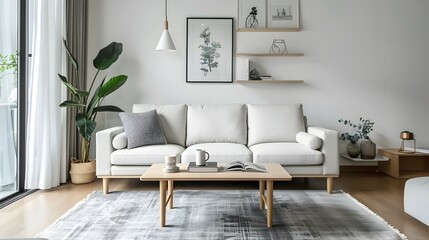 Minimalist Living Room with Functional Muji Furniture in Serene Surroundings