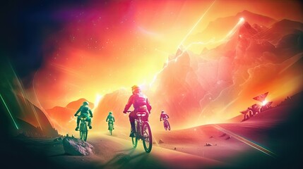 Fototapeta premium bicycle racers competing cycling championship trendy wallpaper