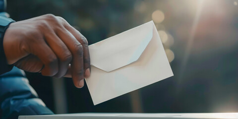 Voter with ballot paper in hand
