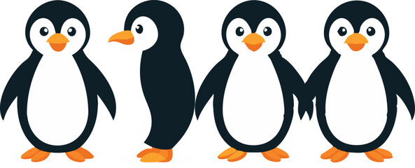 Naklejka premium Cute cartoon penguins in various poses on a white background