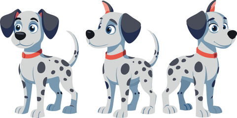 Illustration of three happy Dalmatian puppies in different poses