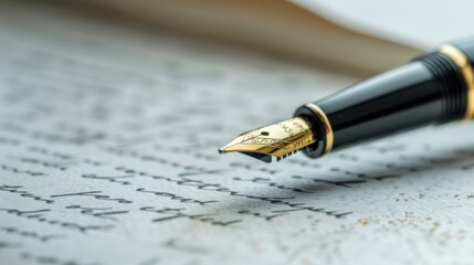 Fototapeta premium Close-up view of a Pen on paper with handwriting. Ai generated image