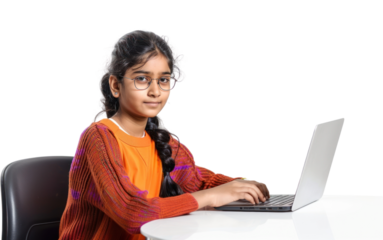 PNG Indian Girl student studying online computer laptop girl