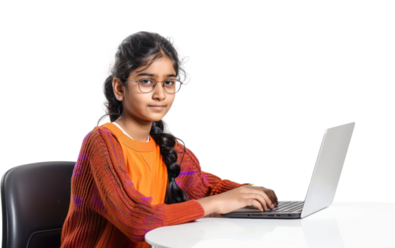 PNG Indian Girl student studying online computer laptop girl