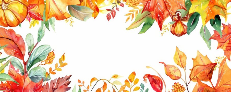 Office Thanksgiving decorations with company logo, watercolor style, branded festivity