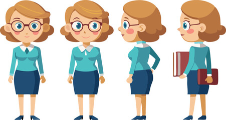 Fototapeta premium Vector illustration of business woman character in various poses for professional usage