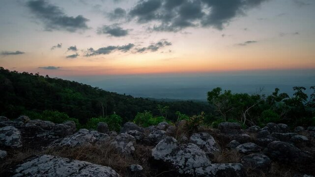 View of sunset in Phuhinrongkla national park, Thailand.