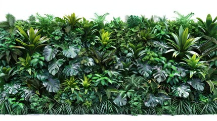 A collection of plants of different species and sizes on a brick wall