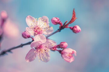Fototapeta premium A detailed view of a blooming flower perched on a branch, perfect for decoration or illustration purposes